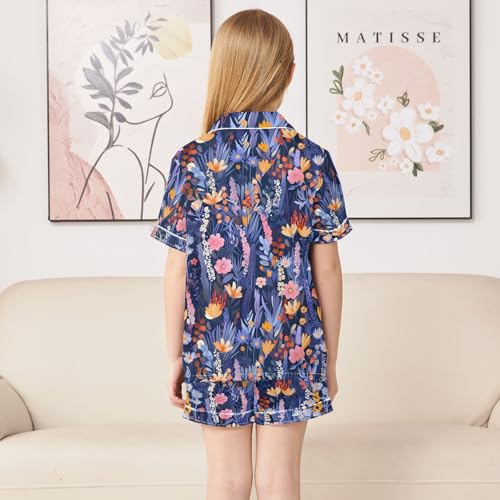 ALAZA Beautiful Floral Pajamas Satin Pajama Set Short Sleeve Button Down Sleepwear4