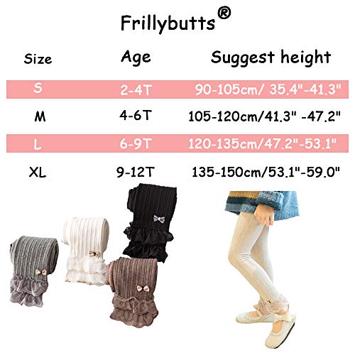 4 Pack Girls Ankle Length Cable Knit Footless Lace Ruffle Tights Stretch 2-12T2