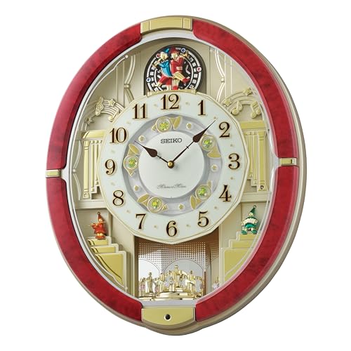 SEIKO QXM612RRH 30 Melodies in Motion Rotating Pendulum Wall Clock, Red
