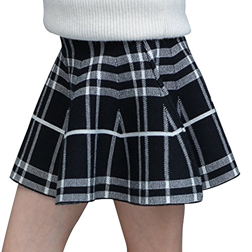Mesinsefra Girl's Kids Pleated Knit Flare A Line Mini Skirt Black White Tag 140Cm-55(7-8Y) #TOP1