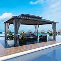 VEIKOU 12' X 16' Hardtop Gazebo, Outdoor Aluminum Gazebo, Double Roof Pergola, Heavy Duty w/Netting and Curtains for Garden, Deck, Backyard