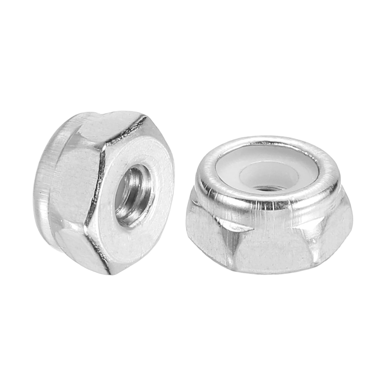 sourcing map 100Pcs #6-32 Nylon Insert Hex Lock Nuts, 304 Stainless Steel Self-Locking Nylon Insert Stop Nut for Industrial Construction Fasteners, Silver & White
