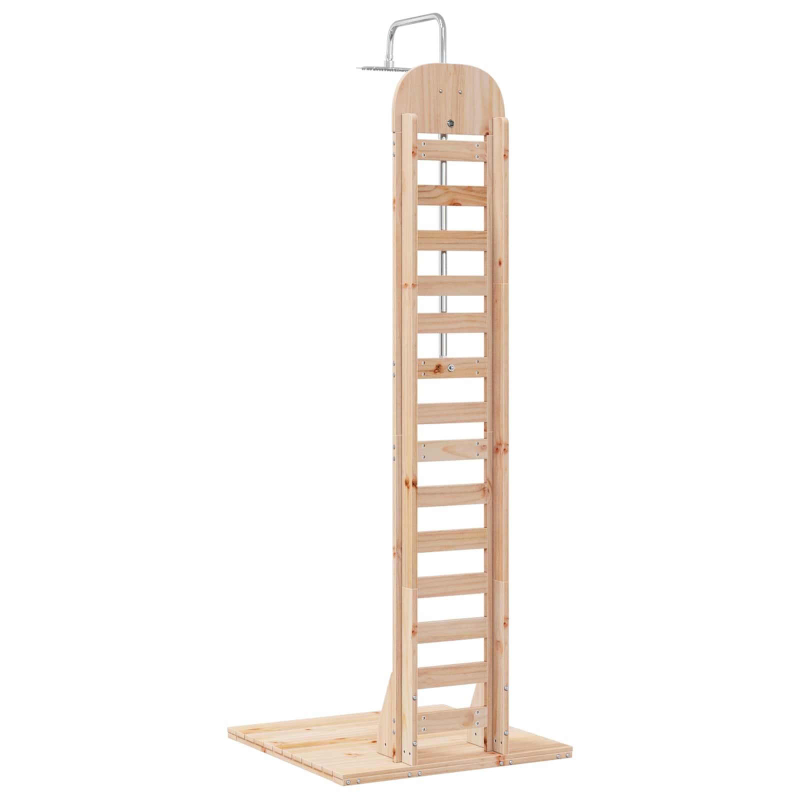 Ducha exterior de madera maciza de pino y acero inoxidable, 223 cm, altura regulable, resistente a la intemperie, para jardín, piscina, jacuzzi, spa