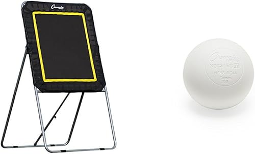 Champion Sports Deluxe Lacrosse Target Ball Return Bounce Back Net Set y bolas de lacrosse - Paquete de 12, color blanco