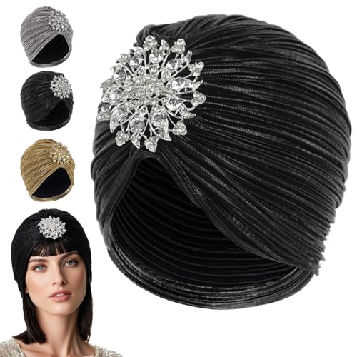 LUKIUP Turban Femme Années 1920 avec Broche, Chapeau turban vintage, Chapeau Vintage pour 1920s Gatsby Costume Cocktail Party