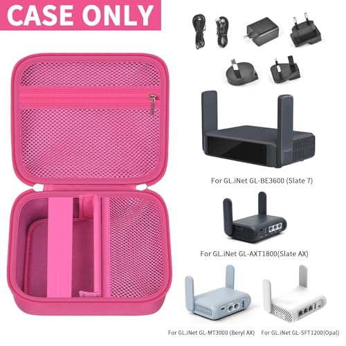 Image of Case Compatible with GL-BE3600 /SFT1200 / MT3000 / AXT1800 / MT1300 / A1300 for Glinet Travel Router for Hotel Wifi, Portable Router Storage Holder for Gl.inet Slate 7 Router Accessories(Box Only)-Rose Red