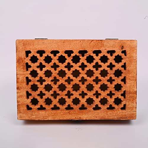 Samhita Mango Wood Decorative Wooden Box with Hinged Lid in Jali Carvings Used as Storage Box Christmas Gifts Items (22.86cm x 15.24cm x 7.62cm) - Cosy Home Interiors Samhita Mango Wood Decorative Wooden Box with Hinged Lid in Jali Carvings Used as Storage Box Christmas Gifts Items (22.86cm x 15.24cm x 7.62cm) - Image 5