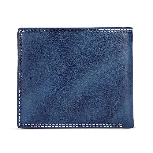 BULLCAPTAIN Men's Leather Wallet with Attached Flip Pocket RFID Protected Slim Bifold with 7 Credit Card Pockets (1-c-Skyblue)3