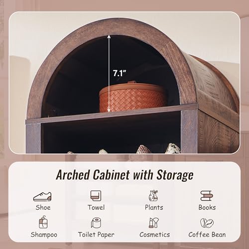 Image of IFBUY 71 inch Tall Arched Bathroom Storage Cabinet, 8-Tier Modern Farmhouse Storage Cabinet with Adjustable Shelves, Wood Freestanding Cabinet for Bathroom, Living Room, Entryway, Hallway (Brown)