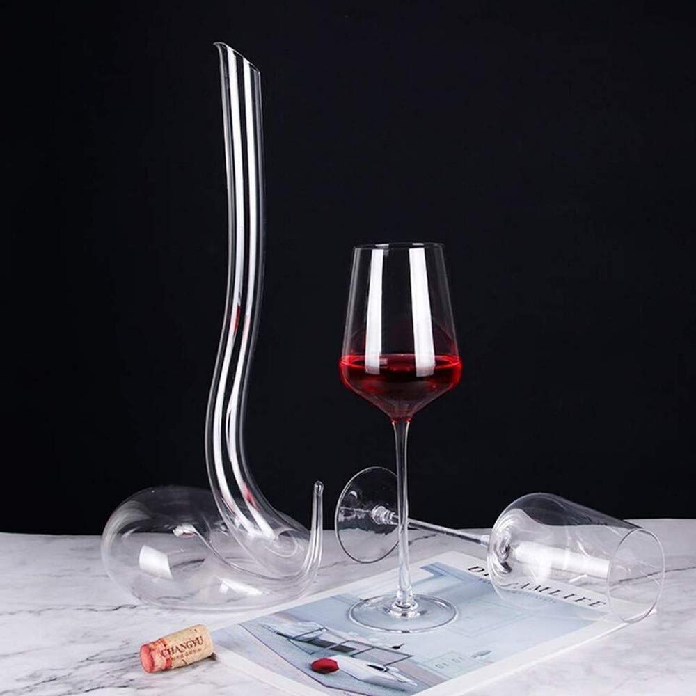 Decantador de vino soplado a mano de cristal 100% sin plomo, jarra de vino tinto creativa con forma de serpiente 1150 ml.