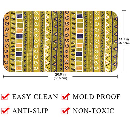 Tapis de douche doux texturé Bennigiry rectangle style ethnique antique - 5