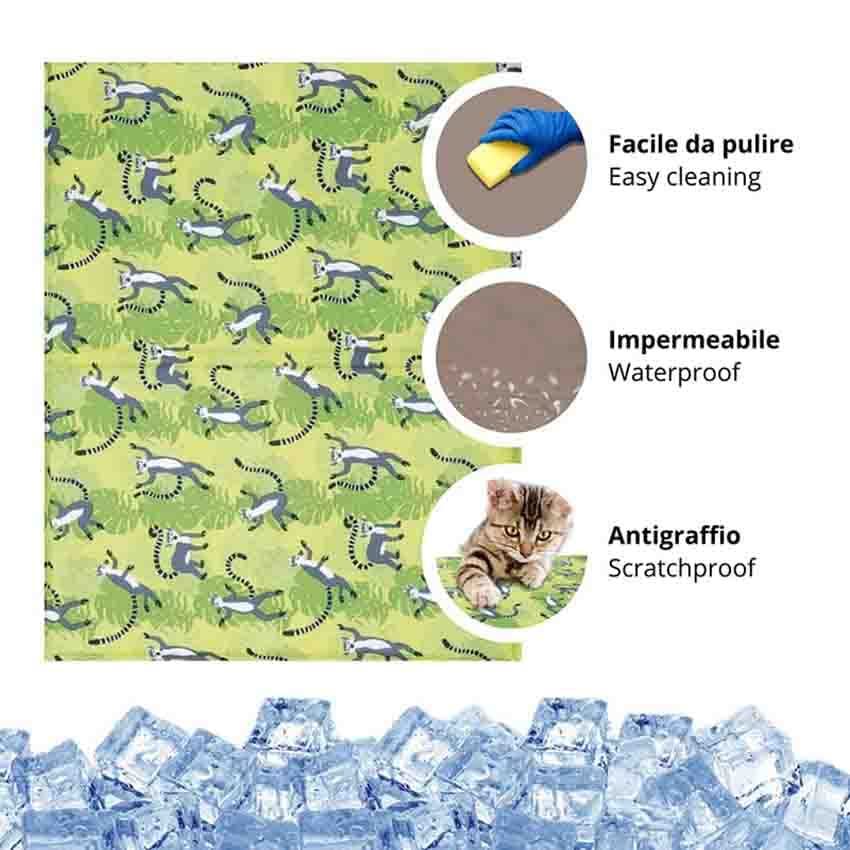 Croci Breeze - Kühlmatte für Tiere 65x50cm ohne Strom oder Batterien - Einlegematte mit Kühlgel für Hunde, Größe M, Lemurenmuster