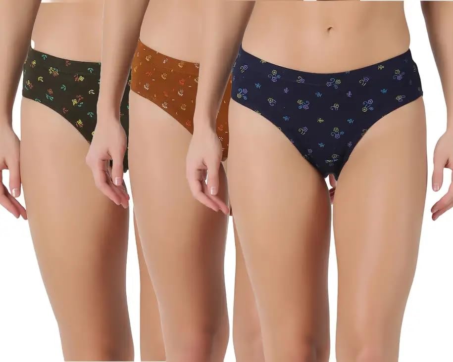 Image of INNERO Women's Panty Pure Cotton Hipster Floral Print Briefs Panties Underwear Pack of 3 - Color May Vary
