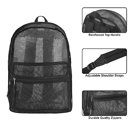 Transparent Mesh Backpacks for School Kids, Beach, Travel - Mesh See Through Backpack with Padded Straps Large2