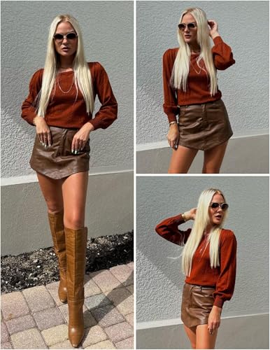 Image of HOTOUCH Sweaters for Women 2026 Fall Trendy Tops Casual Puff Sleeve Square Neck Cute Tunic Pullover Blouses XS-XXL