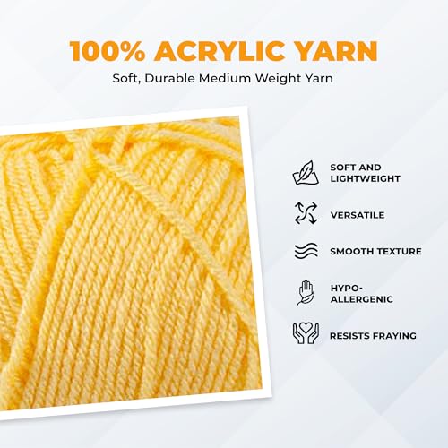 Image of Mary Maxim Maximum Value Acrylic Yarn for Crocheting and Knitting, Soft Worsted Weight Yellow Yarn 4, Ideal for Blankets, Sweaters, Hats, and Scarves, 8 oz Skein (474 Yds), Yellow - 1 Skein