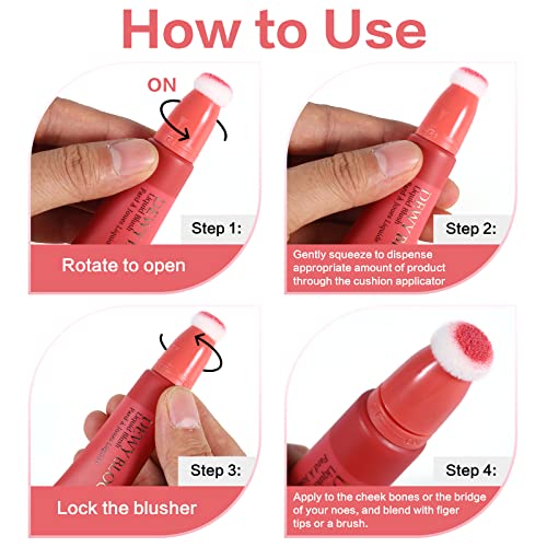 Marburoly Liquid Blush Beauty Wand, Matte Cream Face Blushes Stick With Cushion Applicator, Multi-Use Makeup Waterproof Blendable Rouge Liquid Blush Stick For Cheeks Glow Dewy Finish (102 Serenade-Orange) #TOP3