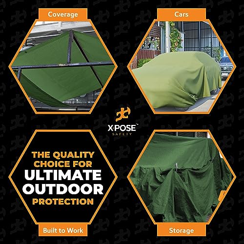 Image of Xpose Safety Canvas Tarp - 10oz Green Canvas Tarps Heavy Duty Water Resistant with Brass Grommets- Multipurpose Outdoor Tarpaulin for Camping, Canopy, Trailer, Equipment Cover 10' x 12'