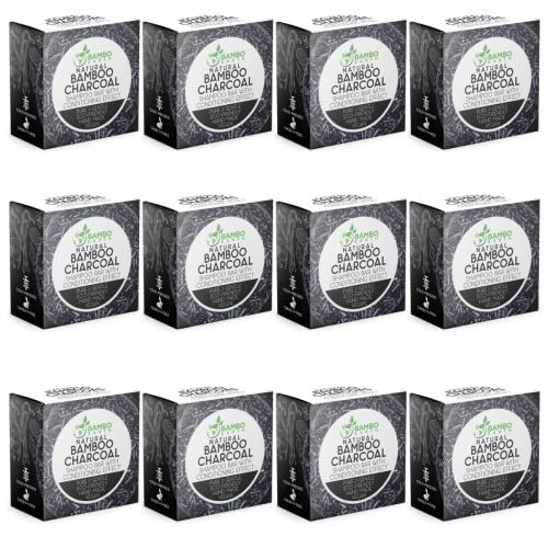 Solid Shampoo Bar And Conditioner Effect Hair Soap – 12 Pack Natural Shampoo Bars For Hair With Plant Based Essential Oils And Eco Friendly Zero Waste Biodegradable Packaging (Bamboo Charcoal Pack Of 12)