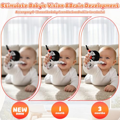Image of High Contrast Baby Toys for Newborn, Black and White Baby Sensory Toys 0-12 Months with Car Seat Toys & Soft Plush Toy, Activity Hanging Toys Velcro for Stroller Toys Baby Gifts