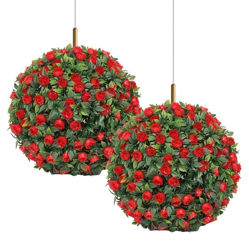Artificial Boxwood Ball - Boxwood Balls Outdoor Set of 2 | Round Artificial Plant | Waterproof Hanging Artificial Topiaries Plant | Ornaments for Garden Balcony in Backyard Wedding and Home Decoration