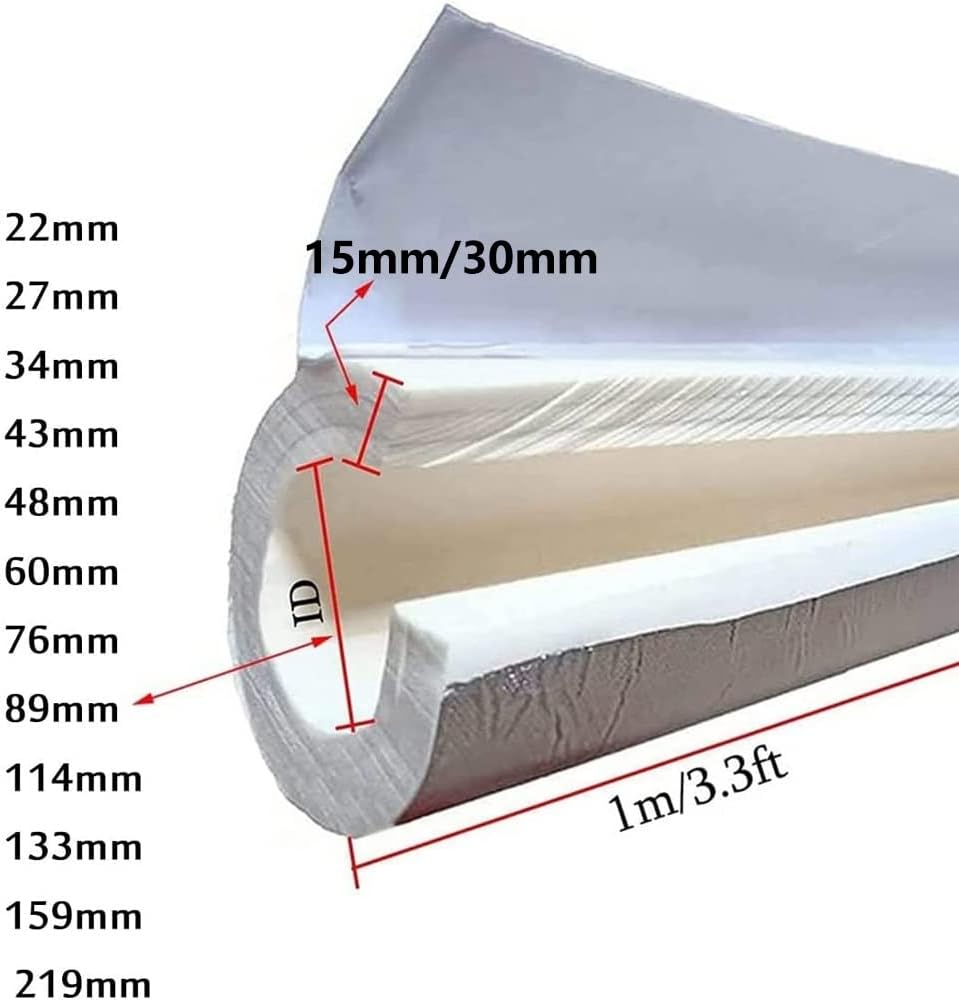 Air Conditioning Insulation Pipe Sleeve Water Pipe Insulation Cotton Antifreeze Insulation Sleeve Self-Adhesive Opening Waterproof Insulation Pipe(T30mm,ID165mm)