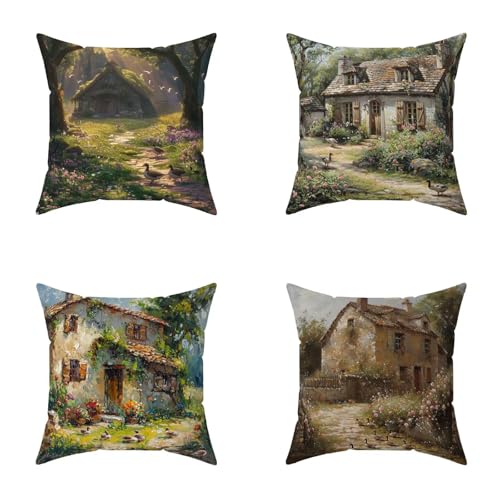 Funda Cojín 40X40CM Juego de 4, Color Cojine Exterior Impermeable Cortijo Cuadrado Decoracion Blando Funda de Almohada con Cremallera Oculta para Exterior Balcón Jardin Decorativos, Regalo 9-D1K