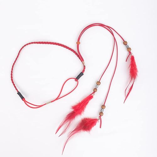 Miniatura 4 de Jumwrit Diadema de plumas bohemia, diadema india, hippie, gitana, tocado con borlas, cuerda de cáñamo ajustable, diadema con cuentas, accesorios