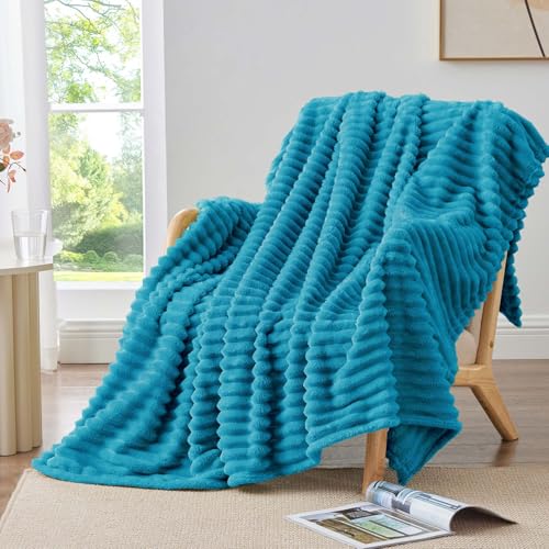 Image of BEDELITE Ribbed Twin Blanket for Couch & Bed, Teal, 60 inchx80 inch | Ultra-Soft Plush Fleece, Cozy, Warm Yet Lightweight, Ribbed Texture, Home Decor, Machine Washable, Giftable, All-Season Use