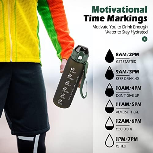 AOHAN Water Bottle 1l, Sports Water Bottle with Time Markings, BPA Free Drinks Bottle, Leakproof Motivational Water Bottle with Filter and Brush Perfect for Gym,Running,School,Cycling
