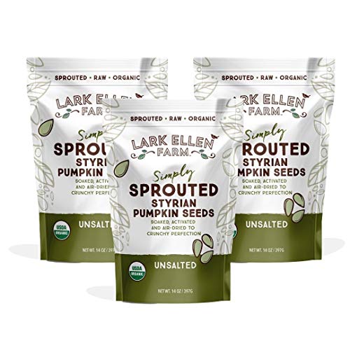 Lark Ellen Farm Sprouted Organic Certifed Pumpkin Seeds | Non GMO | Keto Snacks | Paleo | Gluten Free | Vegan | Organic - Unsalted, 14 oz (3 Pack) Plant Based, High Protein, Low Glycemic Index, Peanut Free Facilityâ€¦