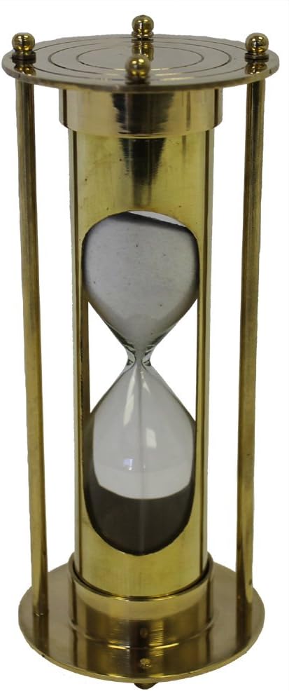 Brass 7" Antique Style Hourglass: 5 Minute Sand Timer, one size