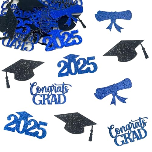 100 Pcs 2025 Graduation Decorations Confetti,Confetti Party Table Decor Blue Glitter Sprinkles Scatter，Prom Decorations 2025,Graduation Party Favors for Prom Home College School Decor