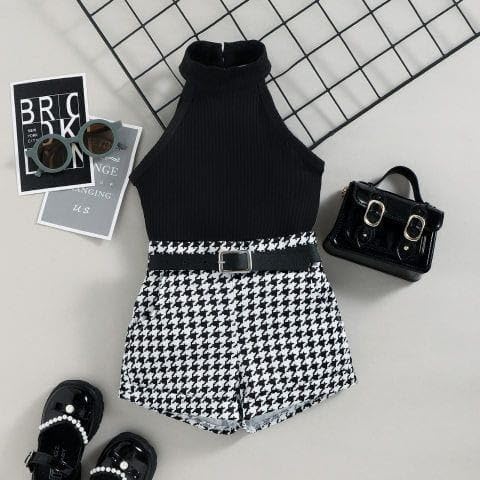 Image of Ninas Baby Girls Solid Cotton Blend Style Top and Shorts Set for kids (Black)