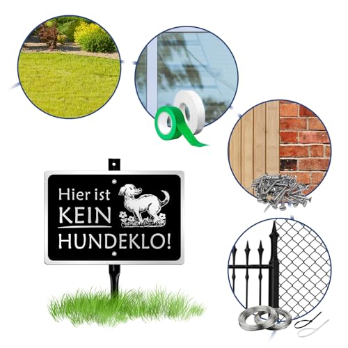 Goodvia Kein Hundeklo Schild mit Erdspieß Metall 20x30cm (A4) Gebürstete Aluminiumoberfläche für den Außenbereich UV-Schutz Wasserdicht und Rostfrei Schwarz x2Stück