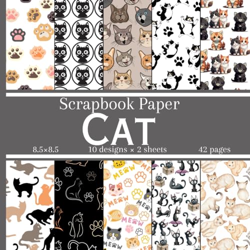 Cat Scrapbook Paper: 20 Cute Pet Themed Double Sided Patterned Sheets, Decorative Craft Paper Pad Supplies for DIY Projects image 2