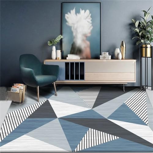 Tapis de salon rectangle bleu moderne et résistant pour un intérieur chic