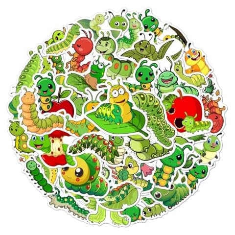 Pack 50 Pcs Cute Animal Insect Caterpillar Stickers for Water Bottles Waterproof Laptop Computer Scrapbooking Teens Adults Girls Funny Aesthetic Sticker Packs Small Vinyl Decals Cover