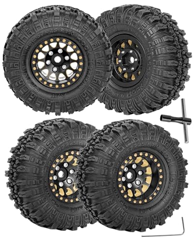 Full Brass 1.0in Beadlock RC Truck Tires Wheel Tires Upgrades Part for 1/18 1/24 Trx4m Axial SCX24 RC Crawler,RC Wheels Hops Up(4pcs Black)