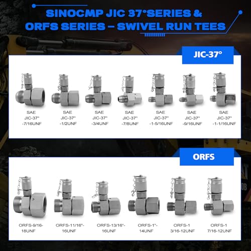 Image of Hydraulic Swivel Run Tees Set JIC37 ORFS Tester Tee Couplings ORFS Series 6-Pack & JIC37 Series 7-Pack for Excavator Construction Machinery Hydraulic System hydraulic fittings