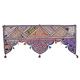 100 % Baumwolle EKAVYA Indische Baumwolle Vintage Patchwork Tür Topper Volants Fenster Volants Wandbehang Boho handbestickt Toran Hippie Home Decor (lila) L 17 x B 41 Zoll