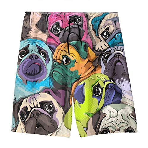 Colorful Pug Dogs Teens Swim Trunks 20