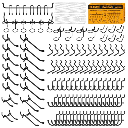 ELEAD 200-Piece Extra Thick Pegboard Hooks Set, 1/4" Heavy Duty