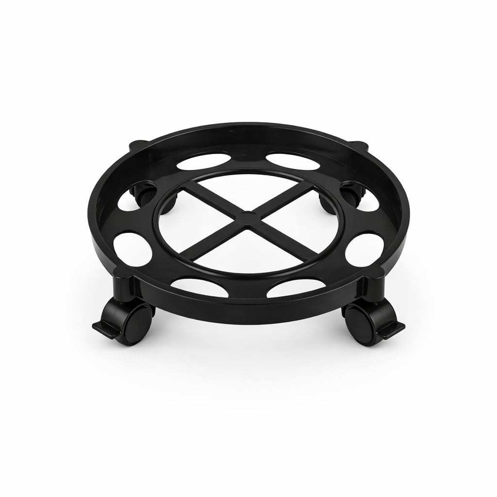 - auram Movable LPG Gas Cylinder Trolley Stand with 360° Rotating Wheels - Heavy Duty Plastic Base - Easy Movement, No Lifting Design - Reduces Back Strain - Ideal Gas Cylinder Stand - (Black)