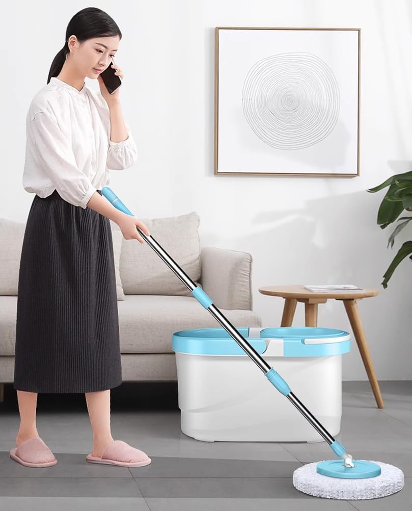 Dual Drive Spin Mop and Bucket Set – Hands-Free Self-Wringing Floor Mop with Detachable Spin Dryer, Automatic Splash-Proof Bucket, 2-Way Spinning System