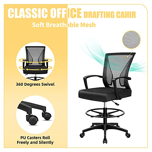 Furmax Drafting Chair Tall Office Chair With Ergonomic Back Drafting Table Chair Adjustable Standing Desk Chair With Footrest Ring And Arms #TOP2