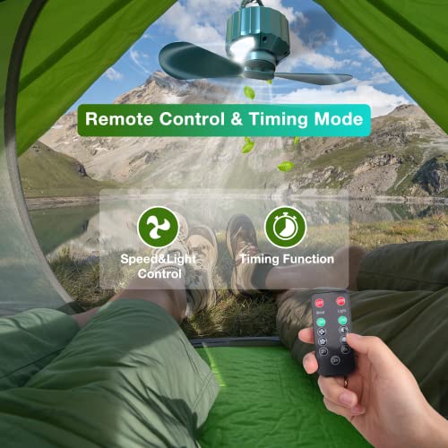 Dukuseek Tent Ceiling Fans For Camping, Portable Tent Fans With Light And Remote Control, Power Bank, Usb Battery Operated Camping Fan With Hanging Hook For Canopy Tent, Rv #TOP3