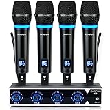 ZERFUN 4-Channel Rechargeable Wireless Microphone System, UHF Metal Handheld Wireless Microphones Co