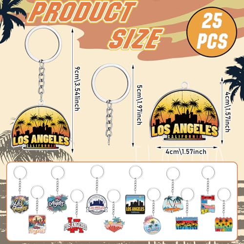 Image of Sureio 25 Pcs USA Souvenir Keychain Gifts Bulk Men California Los Angeles Texas Florida Chicago Silver Metal American Keyring