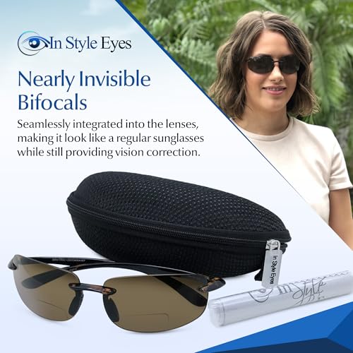 In Style Eyes Lovin Mawi Bifocal Wrap Around Sunglasses, Polarized Reading Glasses Reduce Sun Glare, Near Invisible Line Lens, Tortoise, 2.5x4